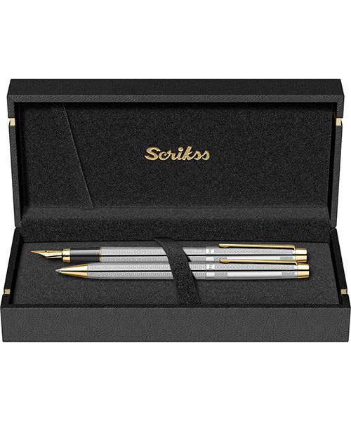 Scrikss 722W Dolma Kalem - Tükenmez Kalem İkili Set Gold Krom