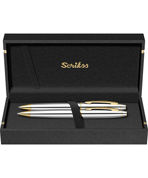 Scrikss Noble 35 Tükenmez Kalem - Versatil İkili Set Gold Krom